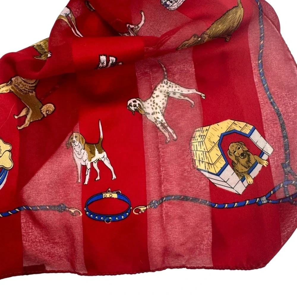 Womens Red Dog Print Rectangular Scarf Novelty‎ Puppy Pattern Sheer Lightweight